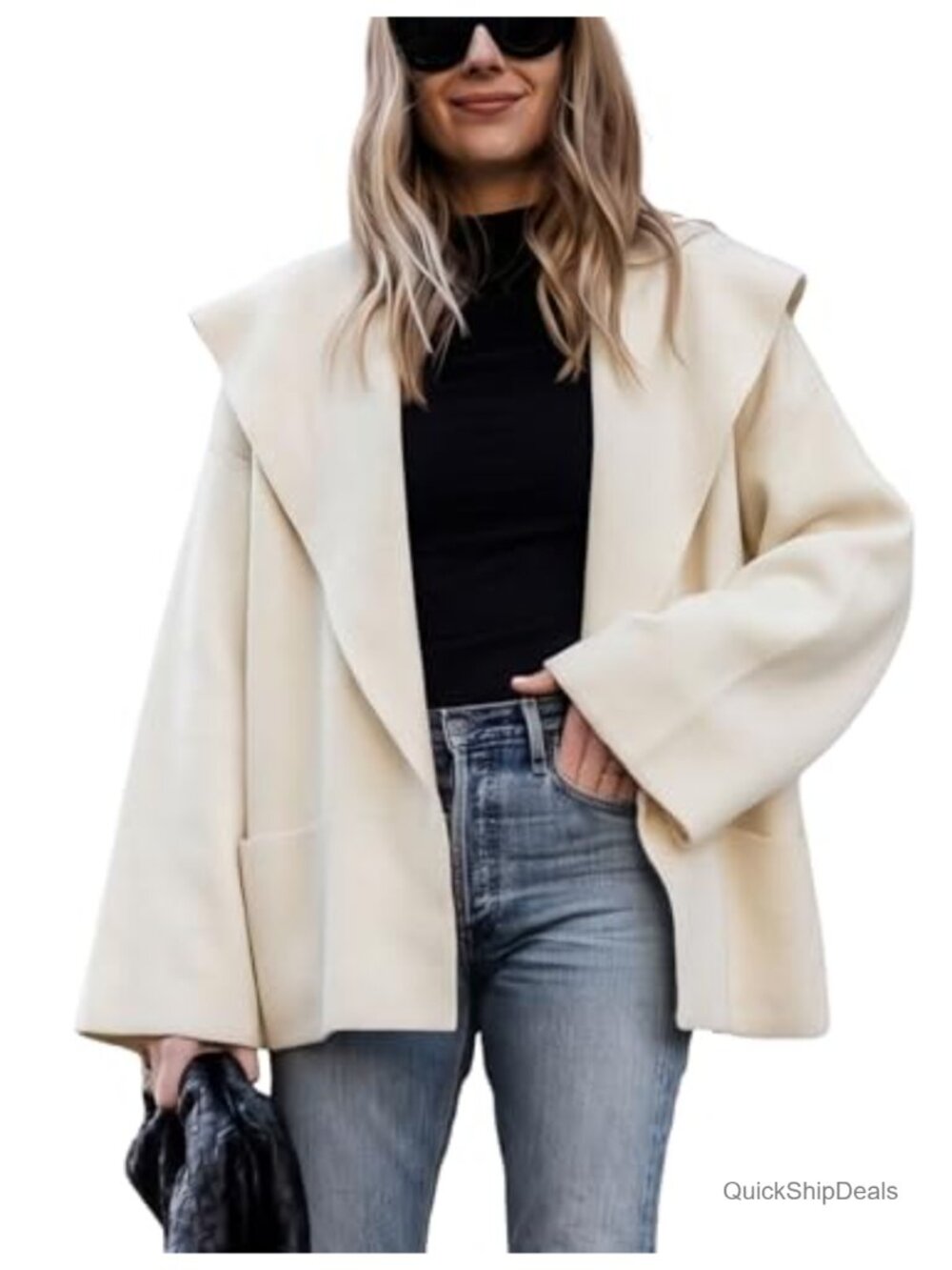 Women's Shawl Collar Cardigan Oversized Cropped Knit Open Front Short Sleeve